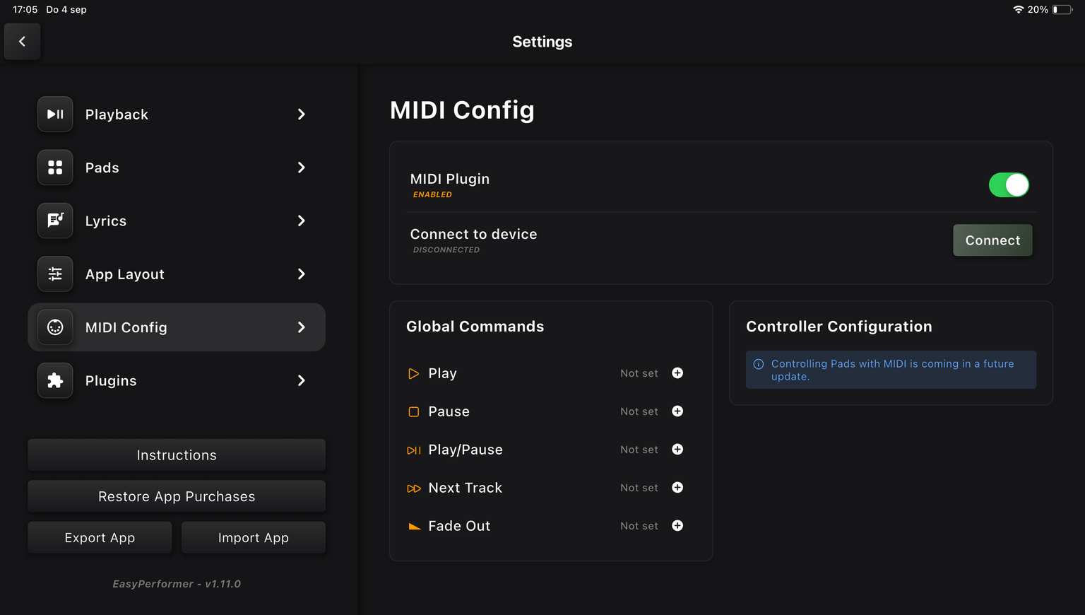 MIDI Configure Example