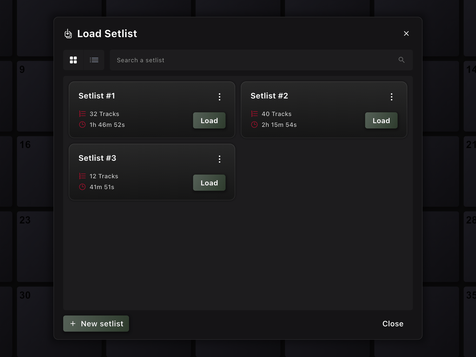 Setlists Tabs Example