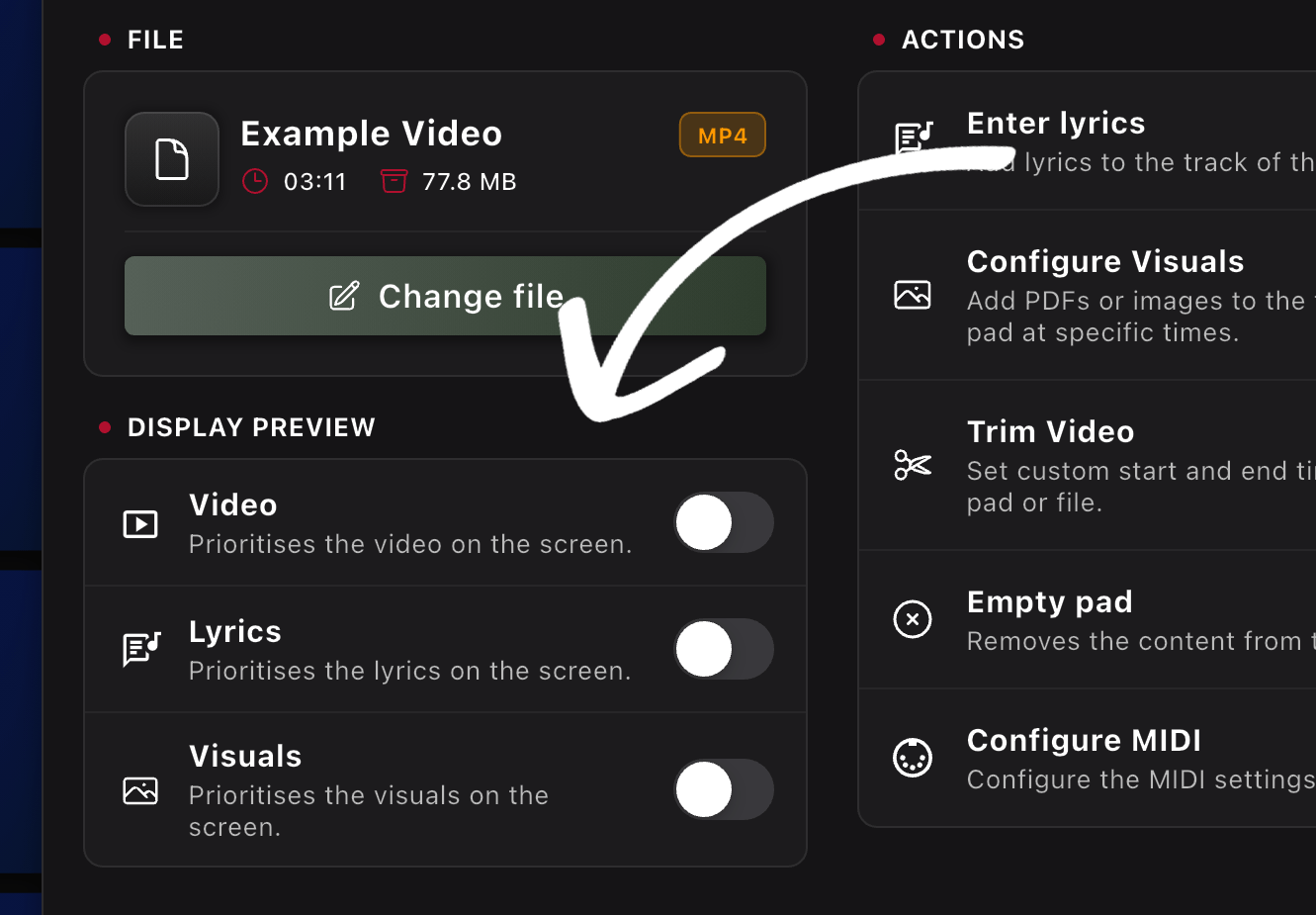 Display Preview option configured per Pad