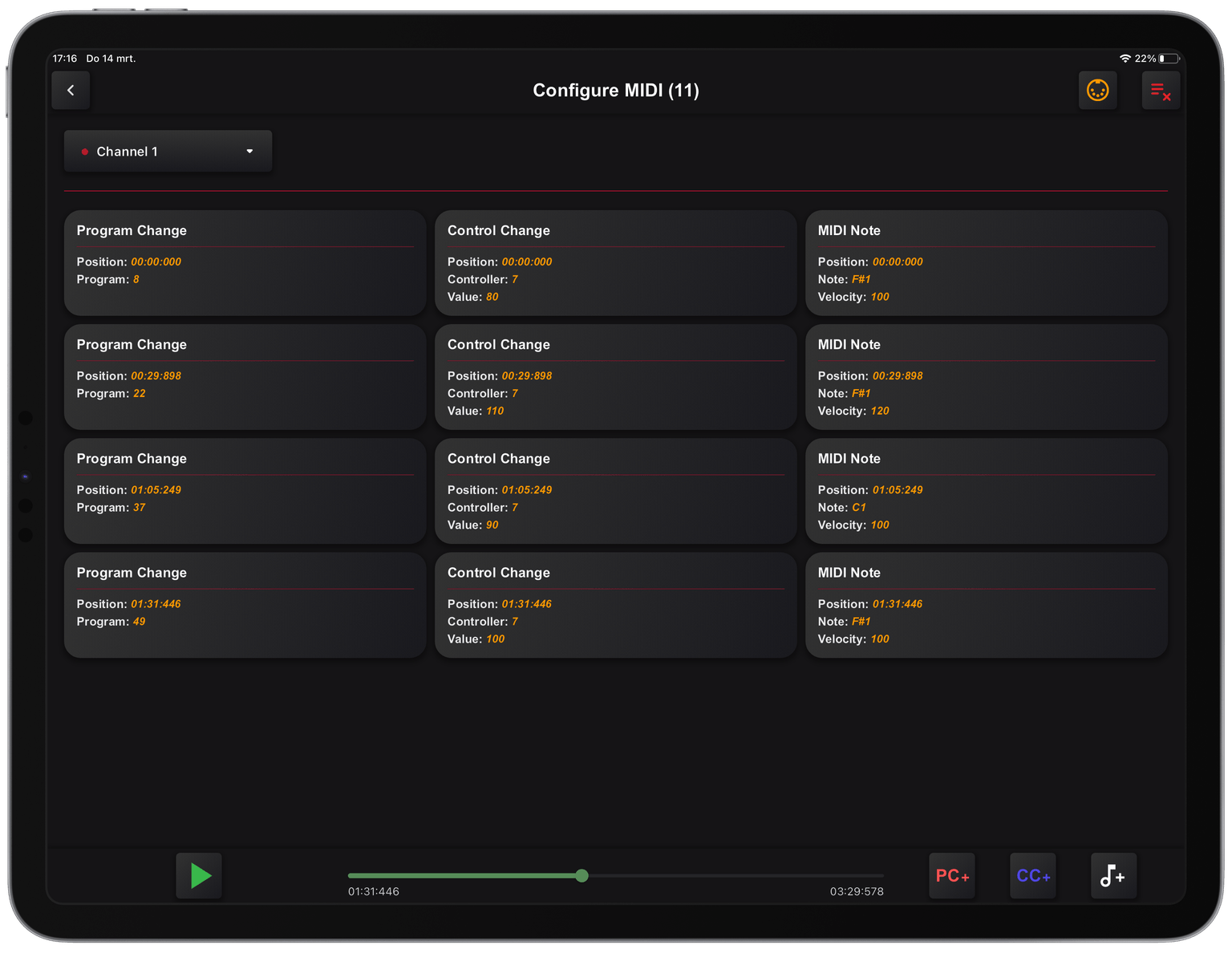 Edit midi command