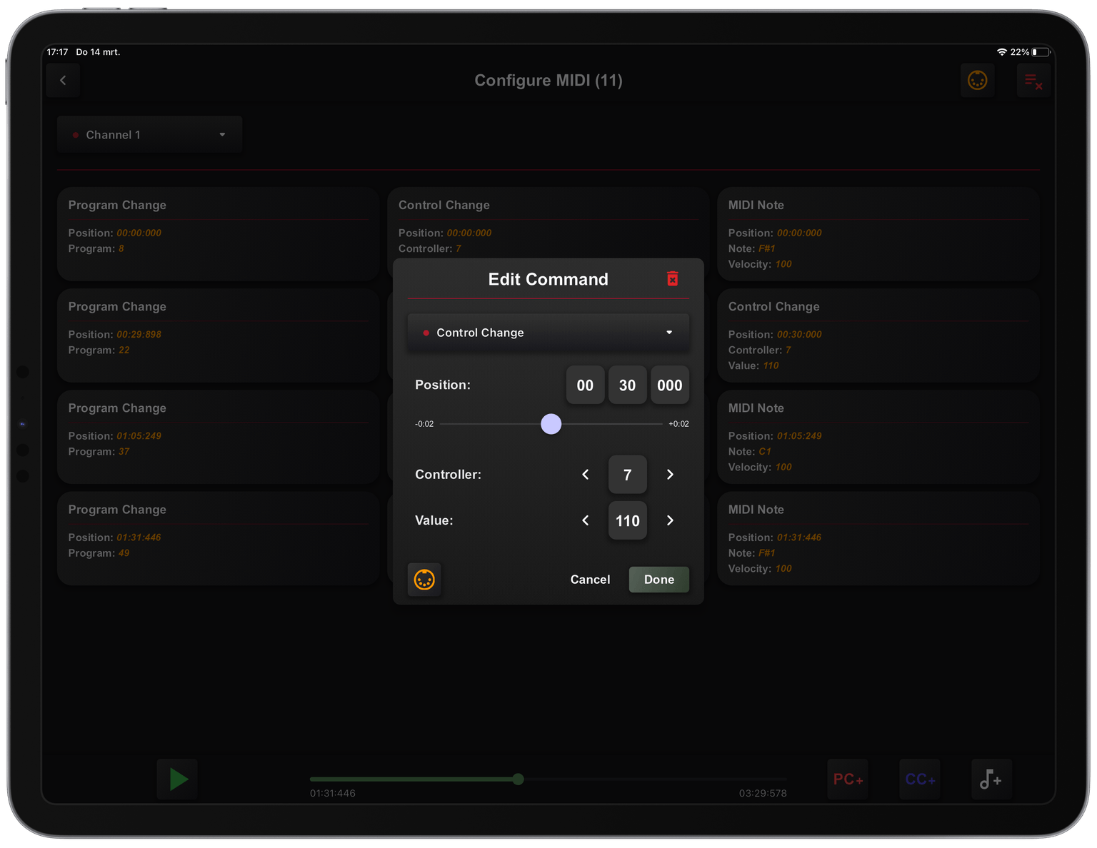 Edit midi command