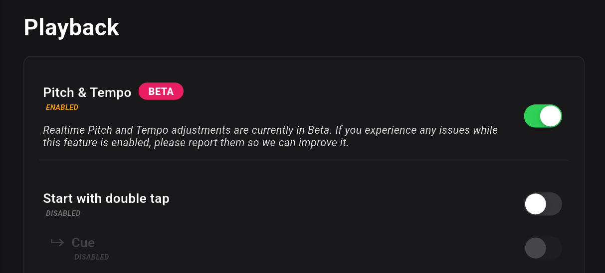Pitch & Tempo Beta Setting